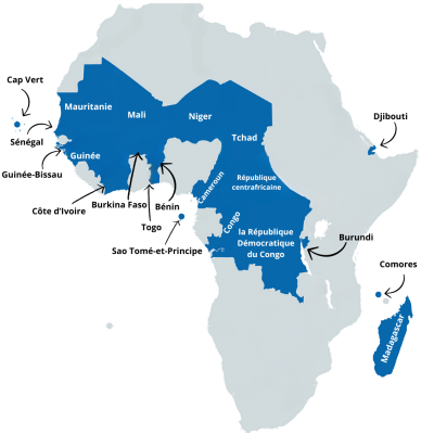 Carte des pays partenaires de Kix Afrique 21