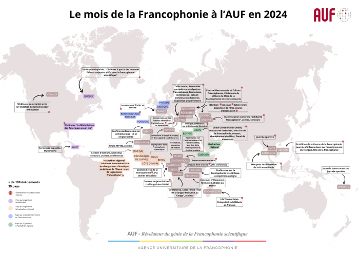 Carte des événements AUF lors du Mois de la Francophonie